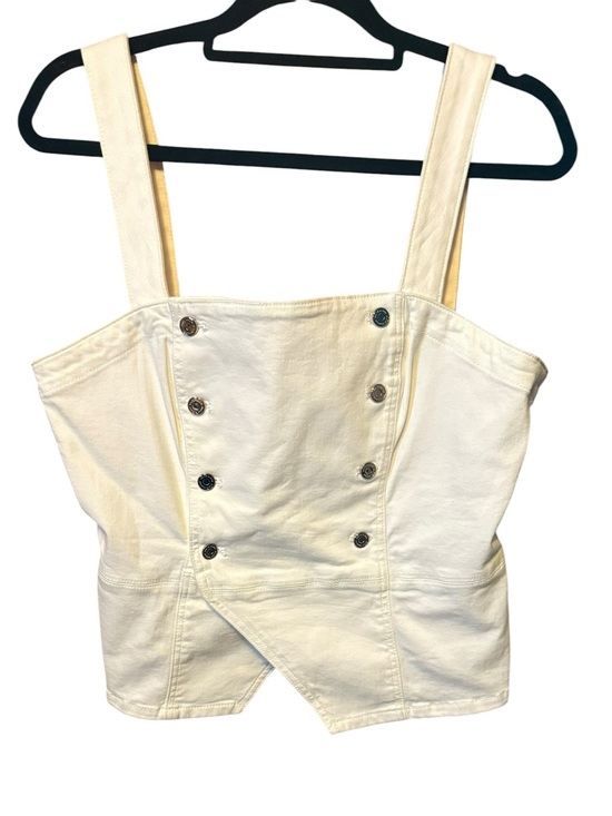 White House Black Market Tops - White House Black Market Cream Denim Corset Tank Button Front Crop Size 14